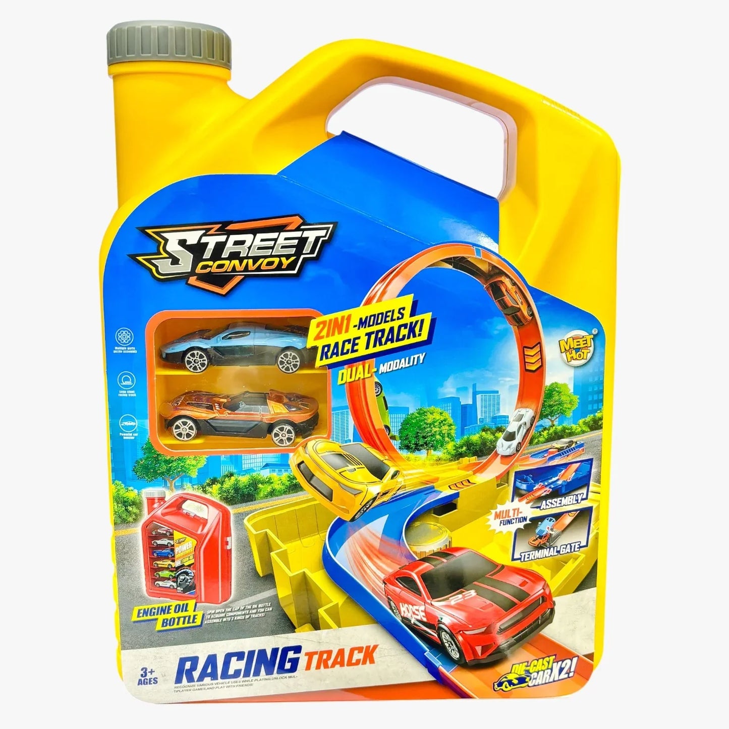 Street Convoy 2-in-1 Racing Track Set with 2 Die-Cast Cars – Loop Track – Multi-Function Toy for Kids 3+ Years - Jaiman Toys