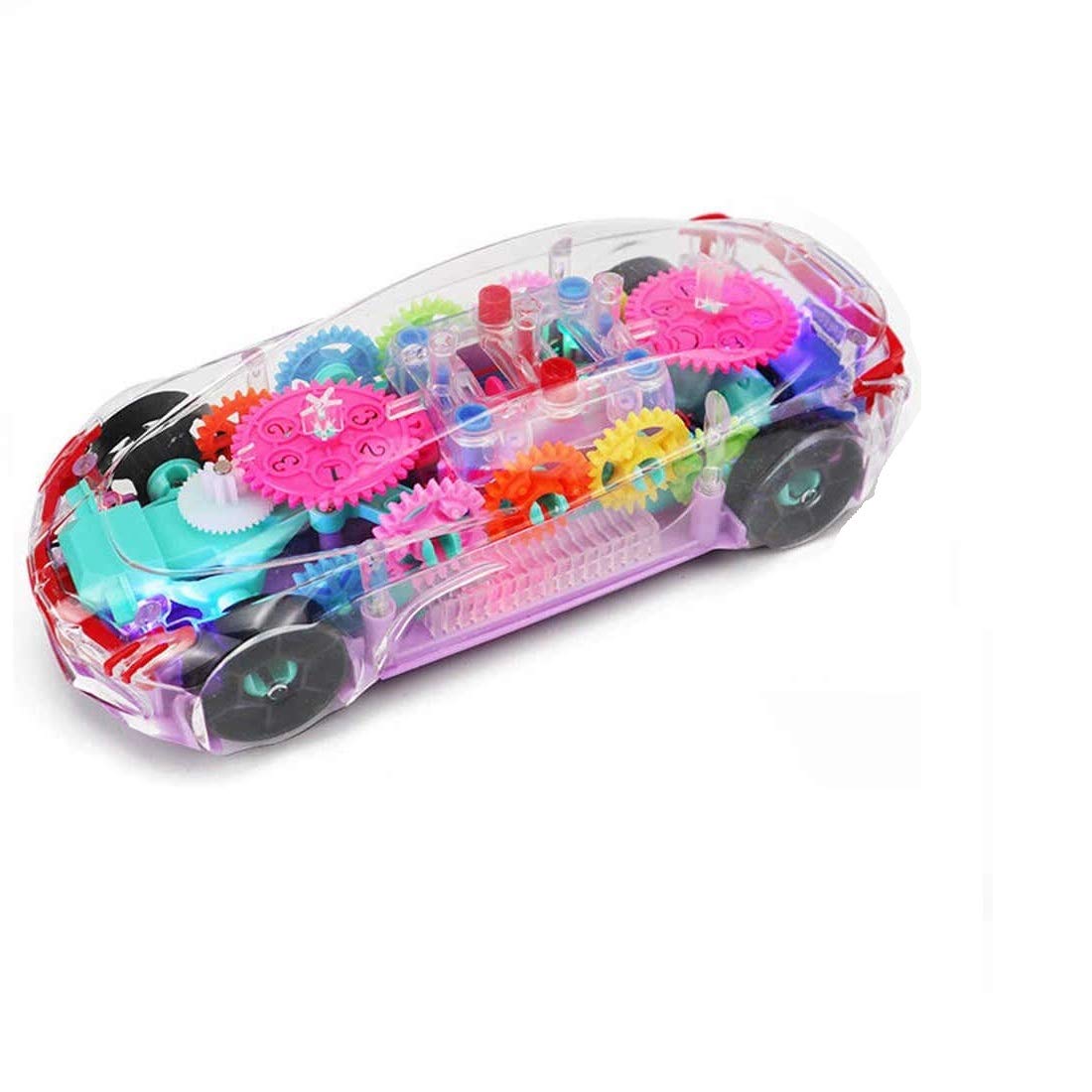 KallaG Transperant Super Car Toy for Kids with Bump & go Action, Gear Simulation Mechanical Car, Sound & Light Toys for Kids Boys & Girls (Multicolor, Transparent car