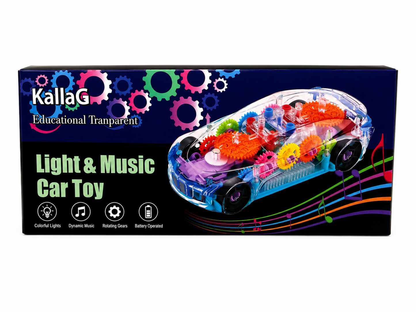KallaG Transperant Super Car Toy for Kids with Bump & go Action, Gear Simulation Mechanical Car, Sound & Light Toys for Kids Boys & Girls (Multicolor, Transparent car