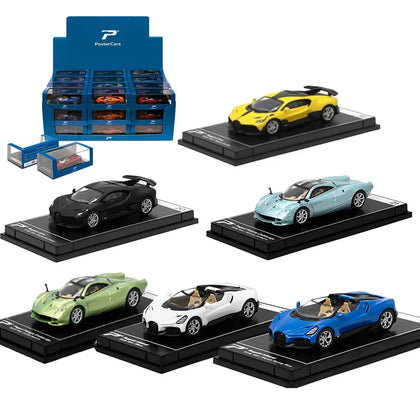 PosterCars 1:64 Hypercar League Collection – 6-Piece Diecast Model Set (Pagani Huayra Codalunga, Bugatti Divo, Bugatti Mistral)
