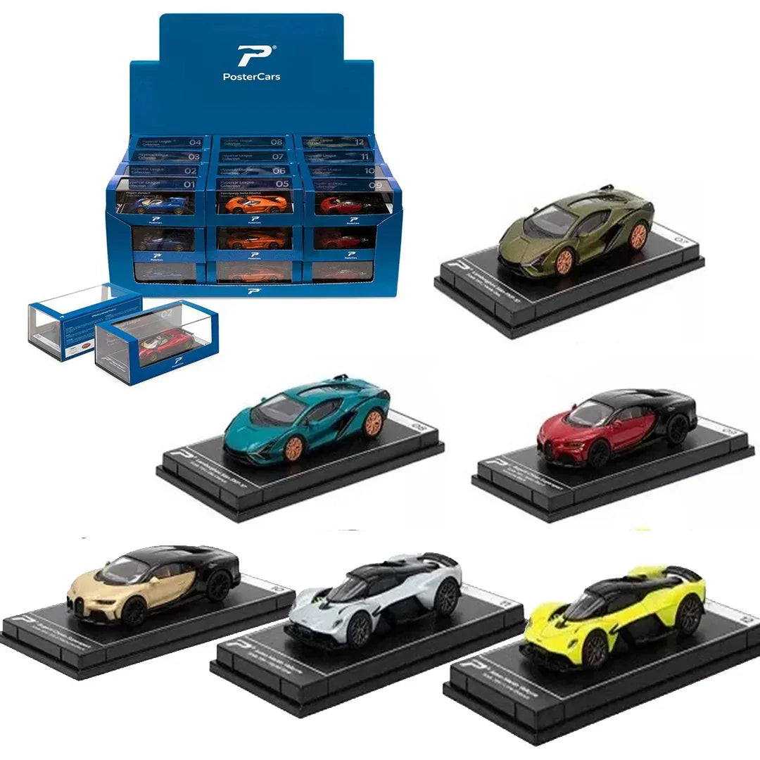 PosterCars 1:64 Hypercar League Collection – 6-Piece Diecast Model Set (Aston Martin Valkyrie, Bugatti Chiron Super Sport, Lamborghini Sian FKP 37)