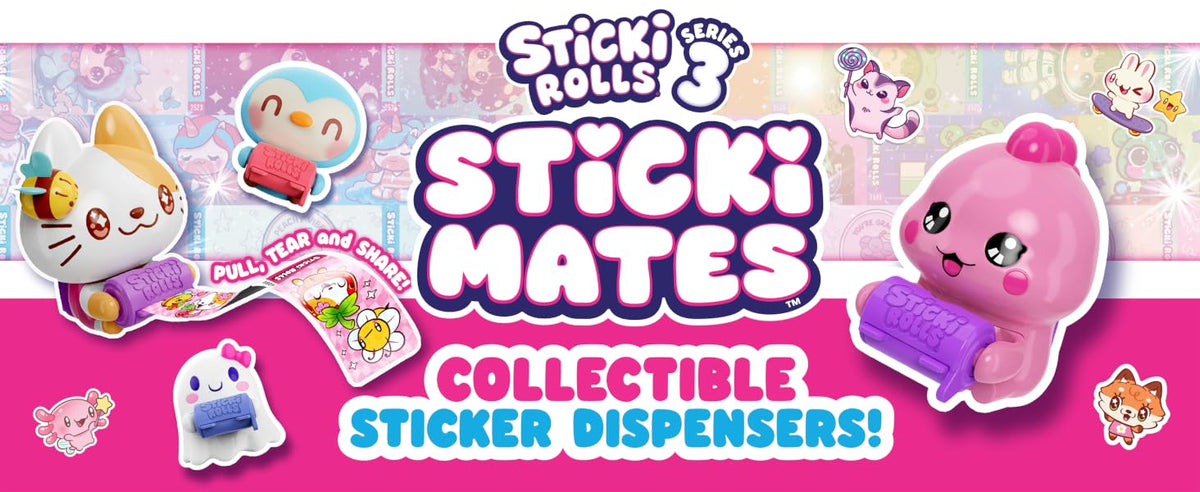 STICKI ROLLS Sticki Mates Blind Box Charm – Collectible Sticker Dispenser | Mystery Collectible, 5 Sticki Rolls, 50 Holographic Stickers, Built-In Sticker...