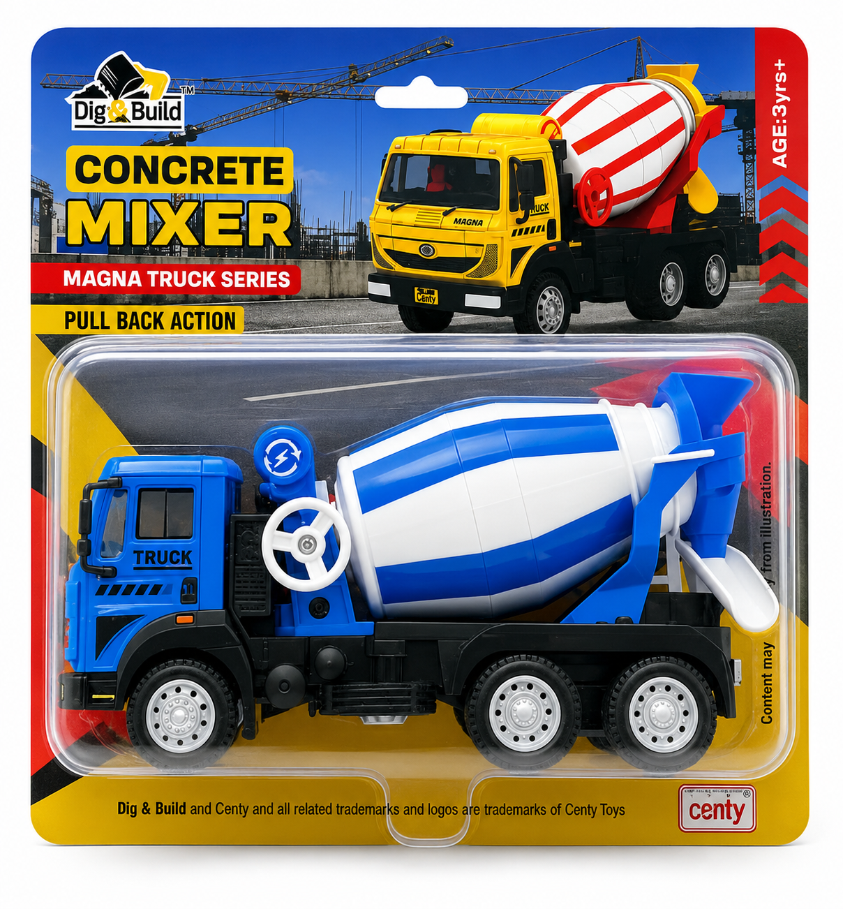 Centy Magna Concrete Mixer Pull Back Construction Toy Truck for 3Y+ Assorted Colours