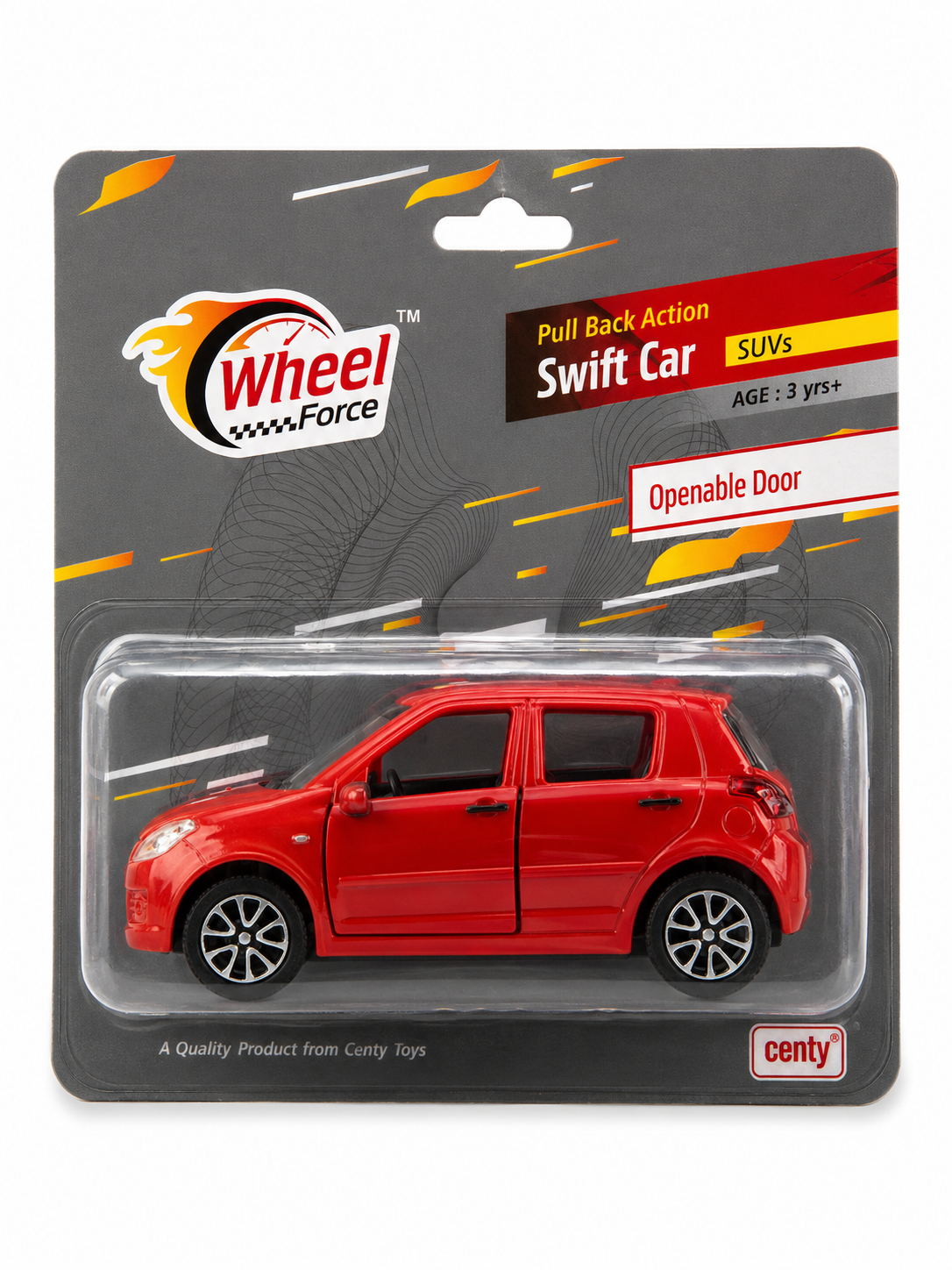 CENTY Swift Pull Back Toy Car Red | Openable Doors | Diecast Mini Hatchback Toy Car for Kids 3+
