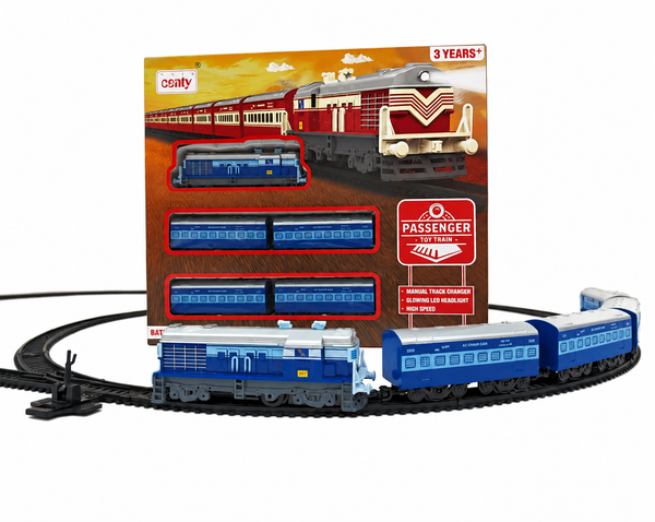 Centy Passenger Toy Train Set with Track | Battery Operated Indian Railway Train | LED Light | Age 3+