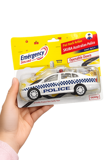 Centy Emergency Squad Skuba Australian Police Pull Back Toy Car with Openable Doors | Die-Cast Style Police Vehicle | Friction Powered | Ages 3+