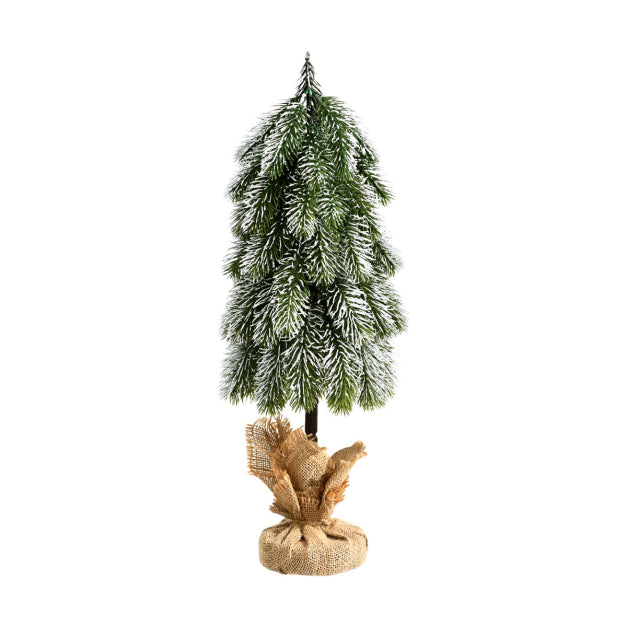 Snow-Flocked Artificial Tabletop Christmas Tree 49cm  | Mini PE Pine Decoration – Green & White