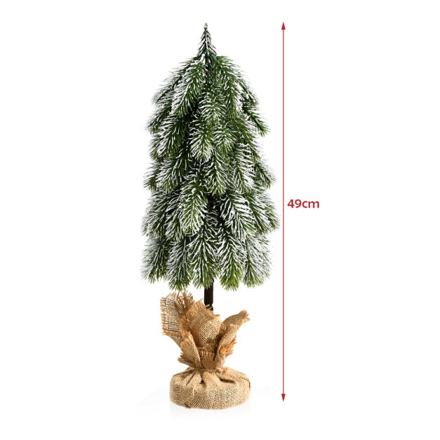 Snow-Flocked Artificial Tabletop Christmas Tree 49cm  | Mini PE Pine Decoration – Green & White