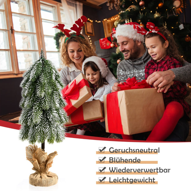 Snow-Flocked Artificial Tabletop Christmas Tree 49cm  | Mini PE Pine Decoration – Green & White