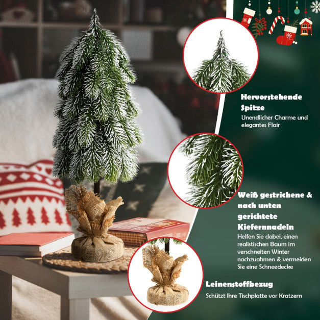 Snow-Flocked Artificial Tabletop Christmas Tree 49cm  | Mini PE Pine Decoration – Green & White