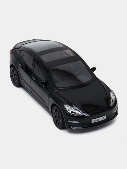 Joy Junction 1:24 Scale Tesla Model 3 Die-Cast Car Model with Sound & Light – Pull Back Metal Collectible Toy Car (Black)