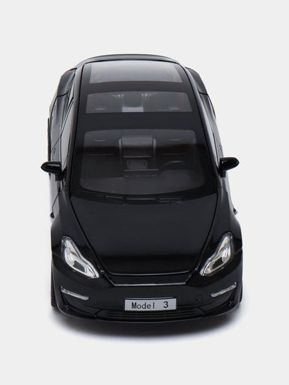 Joy Junction 1:24 Scale Tesla Model 3 Die-Cast Car Model with Sound & Light – Pull Back Metal Collectible Toy Car (Black)