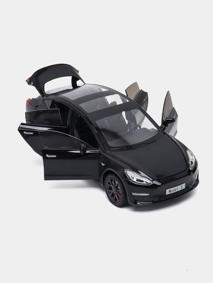 Joy Junction 1:24 Scale Tesla Model 3 Die-Cast Car Model with Sound & Light – Pull Back Metal Collectible Toy Car (Black)