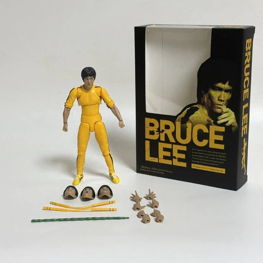 Bruce Lee Action Figure – Yellow Tracksuit Edition | Highly Articulated Collectible Figure with Interchangeable Faces & Nunchaku