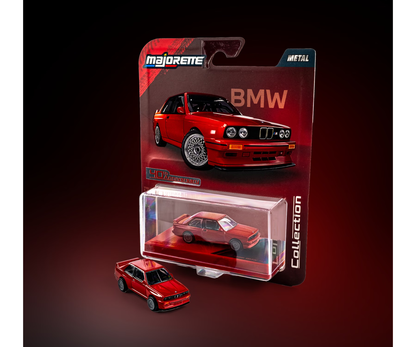 Majorette 1:64 Scale BMW M3 E30 Red 40th Anniversary Collector’s Edition Die-Cast Model Car | Metal Chassis, Rubber Tyres & Premium Display Show Case Collection