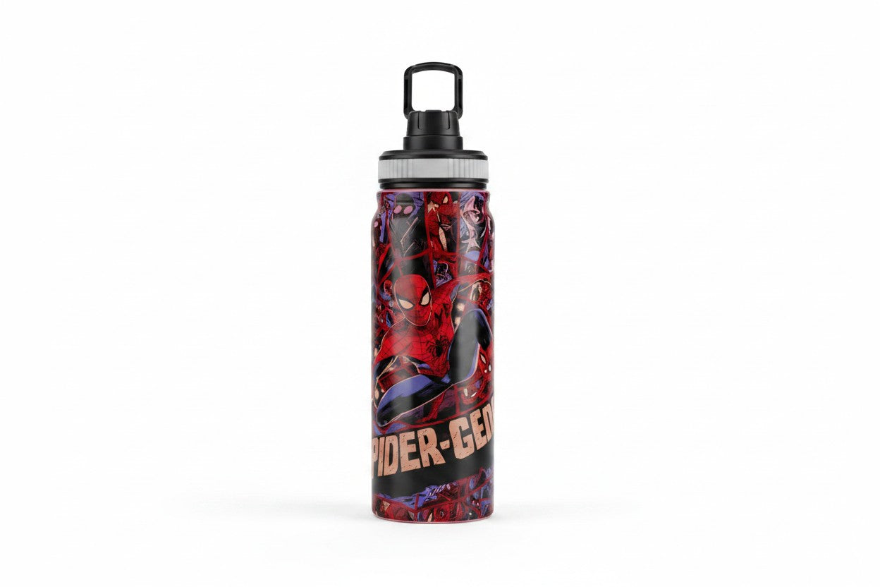 Spider-Man Comic Action 800ml Stainless Steel Water Bottle with Drinking Spout, Carry Handle & Removable Lid for Kids
