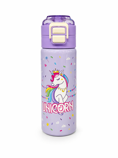 Kids Stainless Steel Unicorn Water Bottle 500ML with Straw Lid – Leakproof Insulated School Bottle for Girls (Unicorn Designs)