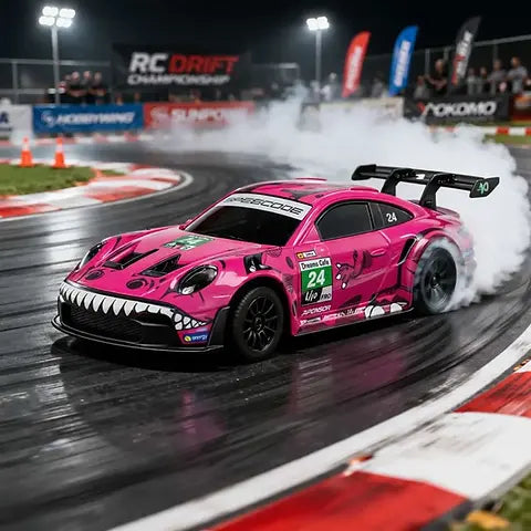 Hstar 91602P-4 1:16 Scale 4WD High-Speed RC Racing Car | 2.4GHz Remote Control Drift Car with Spray Effect, LED Lights, Rechargeable Battery & Spare Tyres | 2 Colour Variants