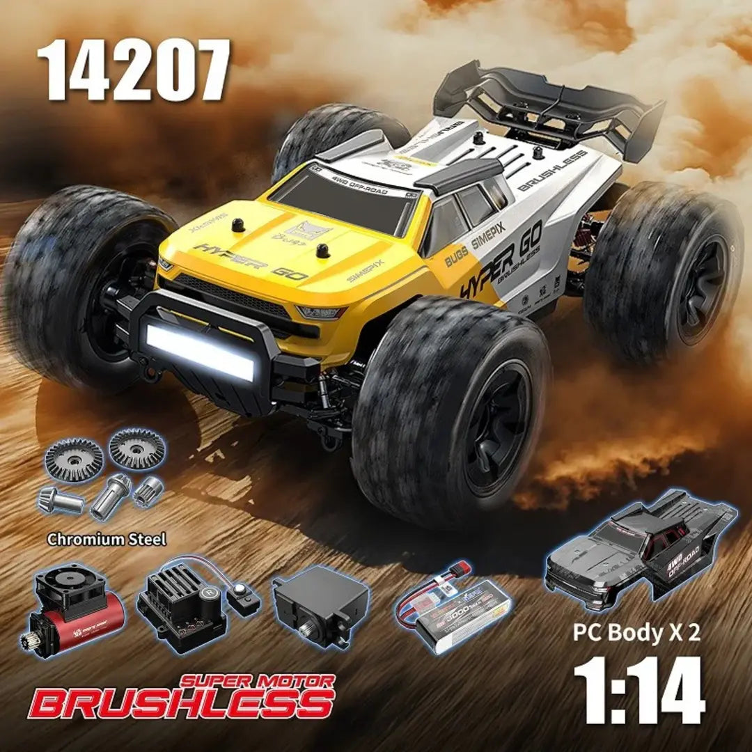 MJX 1:14 Scale Hyper Go 14207 Brushless RC Car  – 53km/h High-Speed 4WD Off-Road Truck with 2 Shells (2.4G Control)