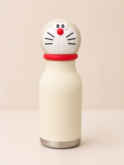 Afresh 365 Doraemon Character Head 450ml Insulated Stainless Steel Kids Water Bottle with Straw | 16oz Vacuum Flask With 2 Colour Variants