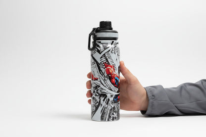 Spider-Man Web Swing 800ml Stainless Steel Water Bottle with Drinking Spout, Carry Handle & Removable Lid for Kids