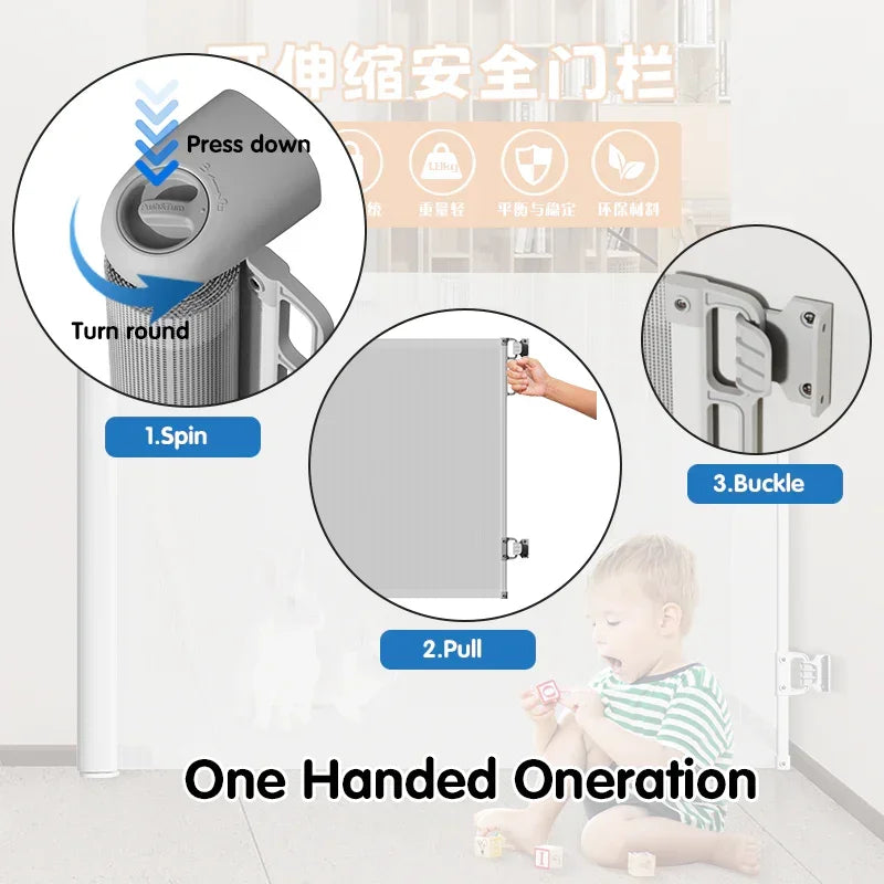 SG025 Baby Safety Gate- Premium Durable  – Retractable Child & Pet Safety Barrier for Doorways, Kitchen & Staircases