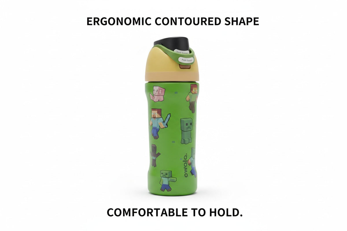 Owala FreeSip Minecraft 16 oz / 475 ml Insulated Stainless Steel Water Bottle with Built-In Straw & Push-Button Lid – Green