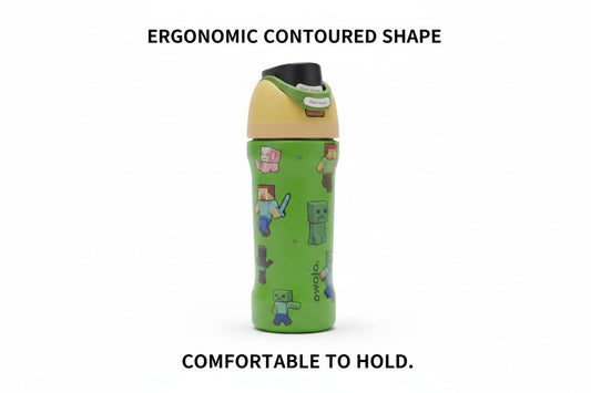 Owala FreeSip Minecraft 16 oz / 475 ml Insulated Stainless Steel Water Bottle with Built-In Straw & Push-Button Lid – Green