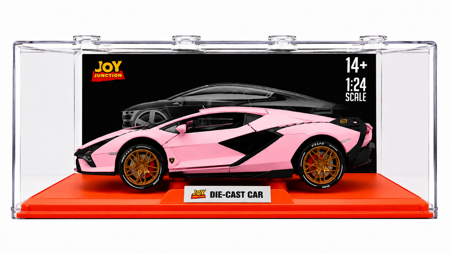 Joy Junction Lamborghini Sian FKP 63 1:24 Scale Die-Cast Model Car with Display Case – Opening Doors Premium Hypercar Collectible (Pink)