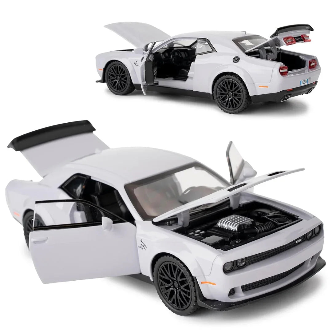 1:32 Dodge Challenger Hellcat Diecast Model Car – Pull Back Zinc Alloy Toy with Sound & Light (Gray) - Jaiman Toys