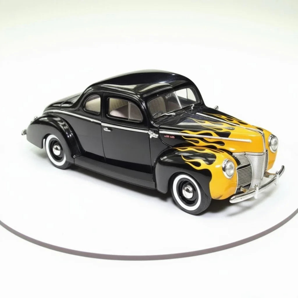 Motor Max 1:18 1940 Ford Deluxe Hardtop – Black with Yellow Flames Diecast Model Car