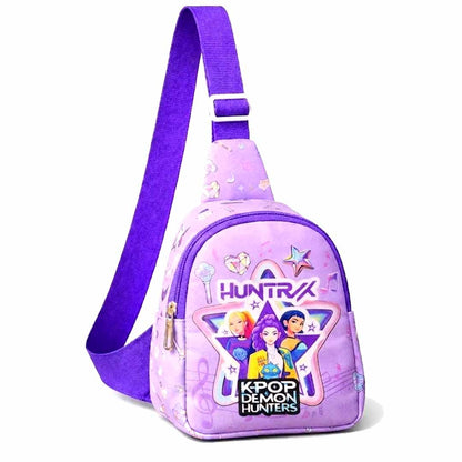 KPOP Demon Hunters HUNTR/X 24 cm Sling Bag for Kids & Teens | Adjustable Crossbody Chest Bag | Anime & K-Pop Inspired Casual Travel Bag