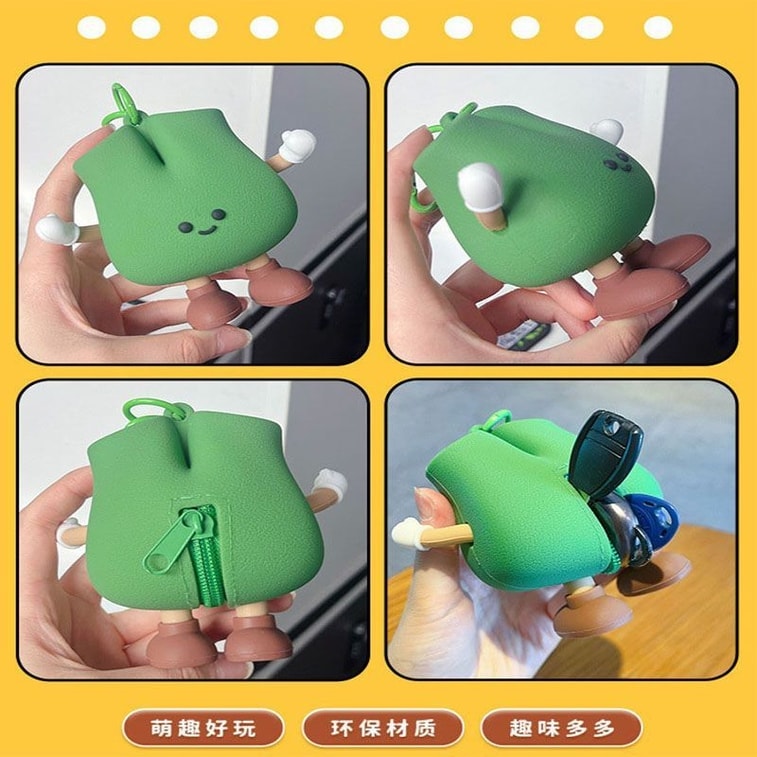 Cute Green Pear Silicone Mini Pouch Keychain | 3D Fruit Bag Charm with Zipper Storage for Coins, Earbuds, Keys & Small Accessories