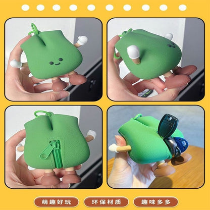 Cute Green Pear Silicone Mini Pouch Keychain | 3D Fruit Bag Charm with Zipper Storage for Coins, Earbuds, Keys & Small Accessories