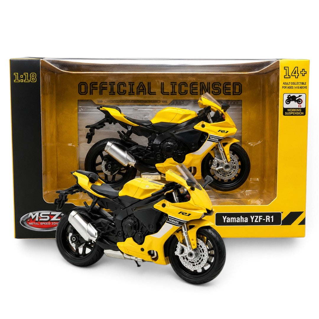 MSZ 1:18 Yamaha YZF-R1 Die-Cast Motorcycle Model | With 2 Variants  Black/Yellow