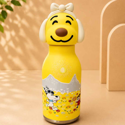 AFRESH 365 Animal Head Collection Puppy Stainless Steel Vacuum Insulated Water Bottle 450ml (16oz) with Straw & Cleaning Brush