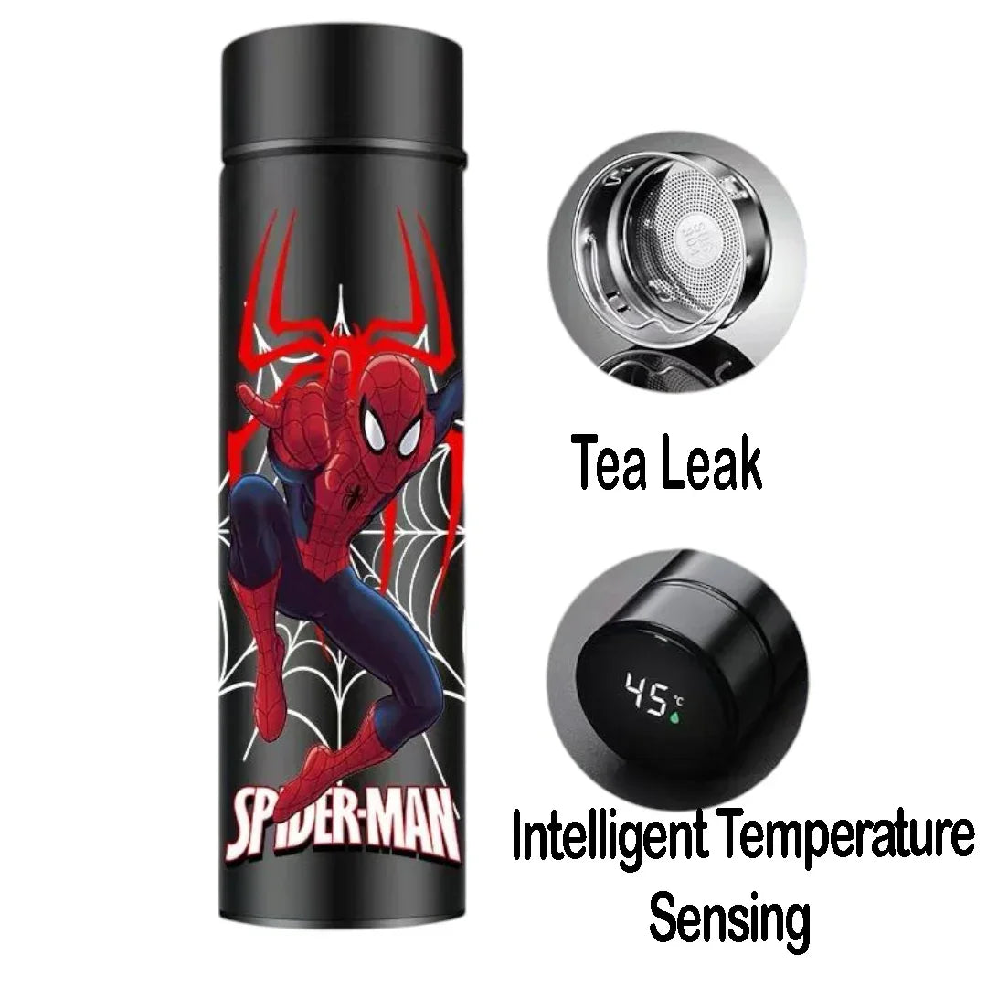 Spider-Man 500ml Stainless Steel Thermos Water Bottle with LED Temperature Display & Tea Strainer | Hot & Cold Vacuum Flask