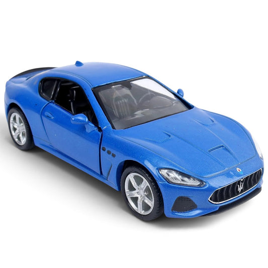 RMZ City Maserati GranTurismo MC 1:32 Scale Die-Cast Model Car – Metallic Blue Italian Luxury Car Collectible with Opening Doors, Pull-Back Action