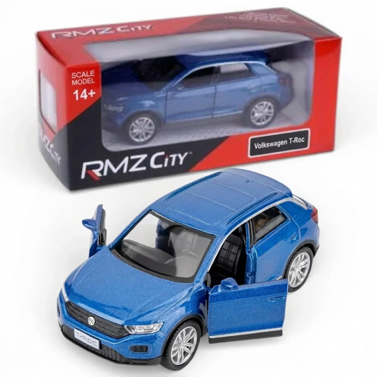 RMZ City Volkswagen T-Roc SUV 1:32 Die-Cast Car | Pull Back & Go | Openable Doors | Blue / Gold