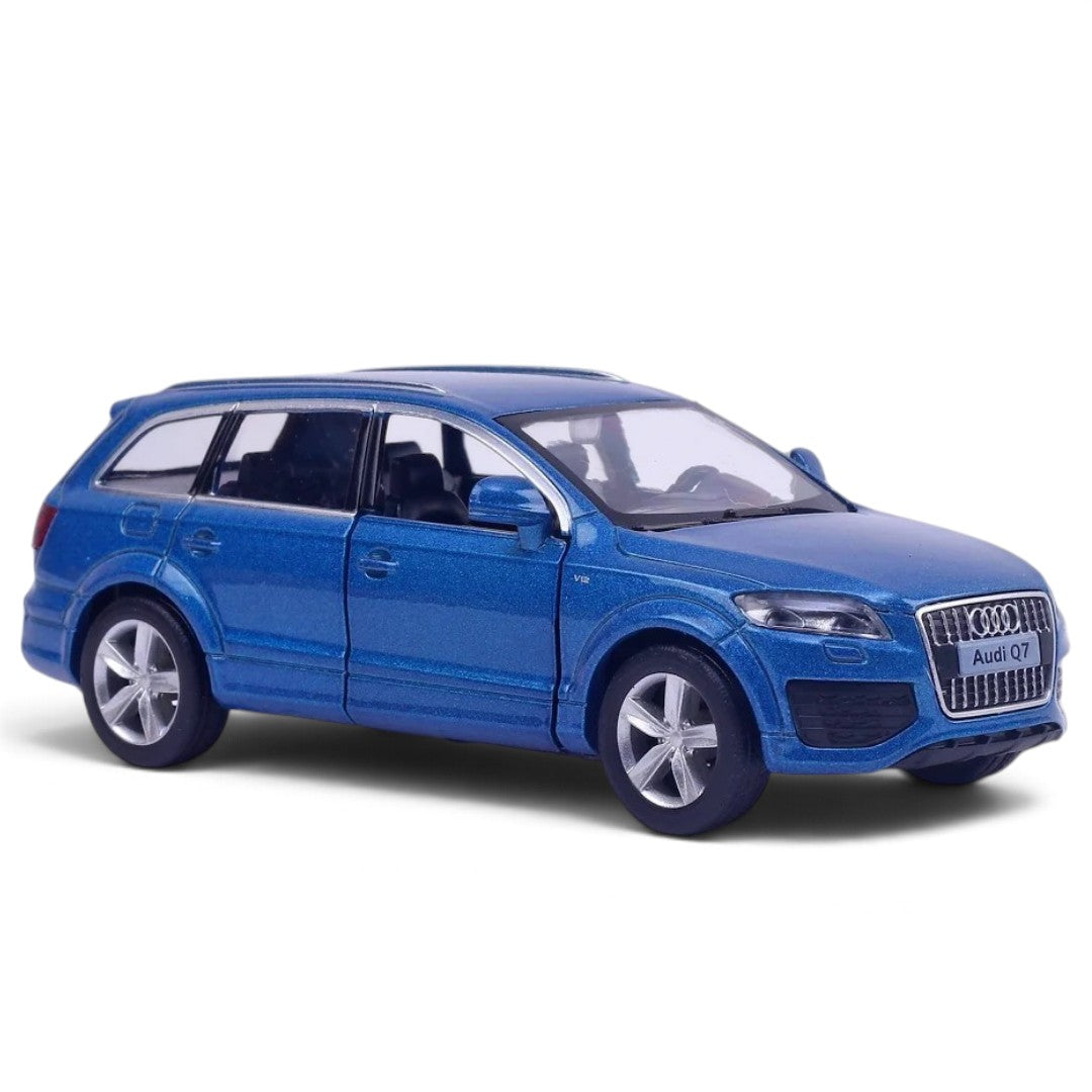 RMZ City Audi Q7 V12 1:32 Scale Die-Cast Model SUV – Metallic Blue & White Collectible Luxury Car with Opening Doors, Pull-Back Action