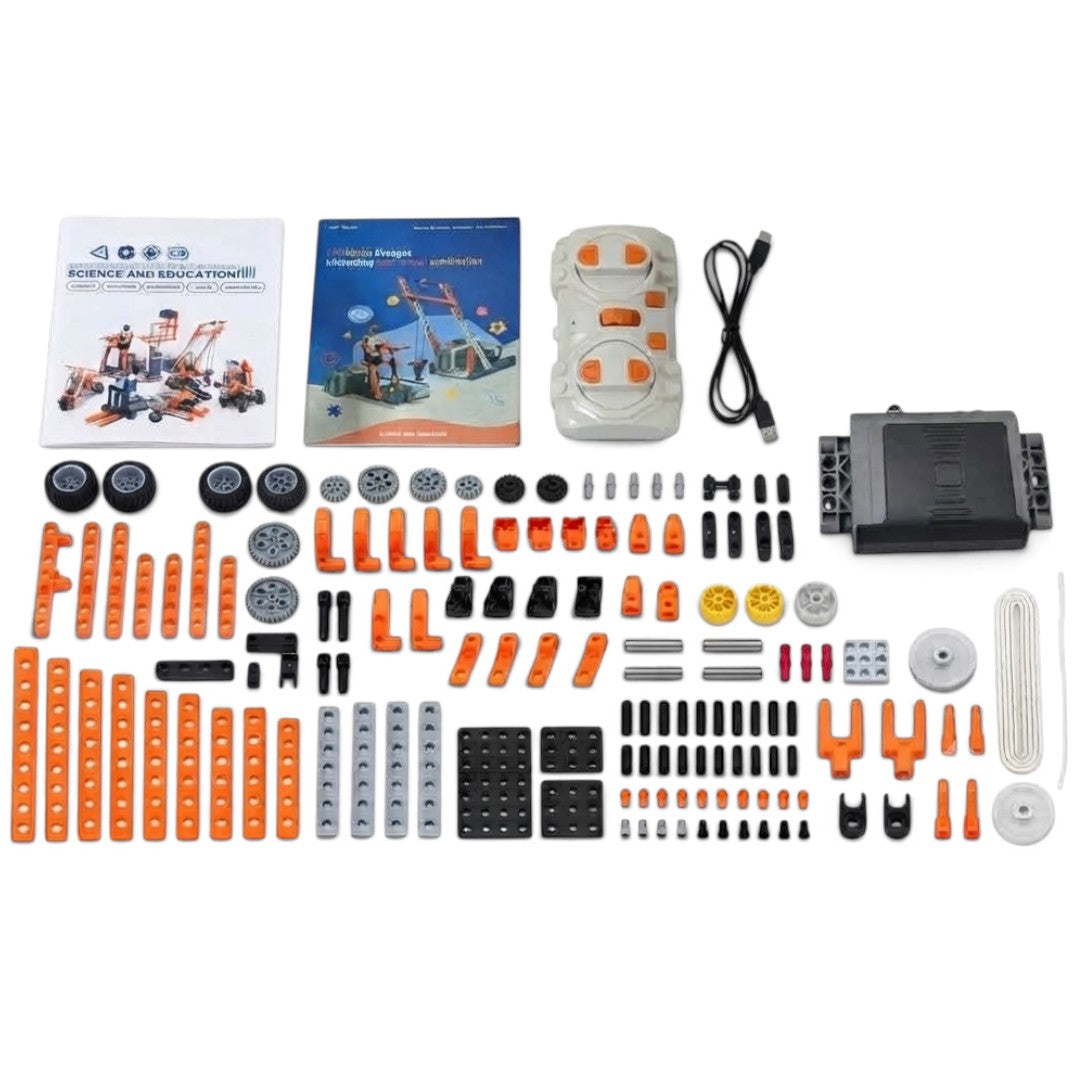 Science & Education Multi-Model STEM Engineering Building Kit with Motor, Gears, Wheels, Construction Parts, Instruction Manual & Storage Box for Kids