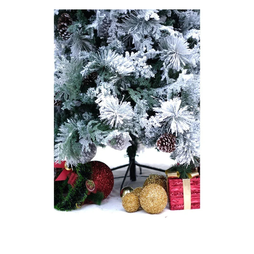 SWEN True Star 8-Feet Christmas Tree with Broad Pine Leaves, Frosting & Pine Cones | Premium Snow-Kissed Festive Tree