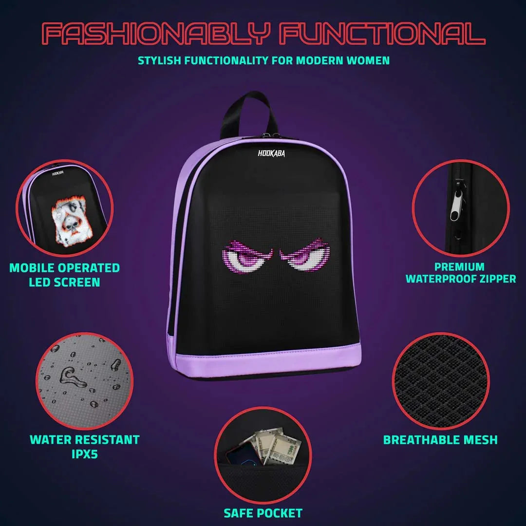 Hookaba Bold Bling Bag – LED Light-Up Fashion Backpack | Hard Shell | Waterproof | Statement Style - Purple - Jaiman Toys