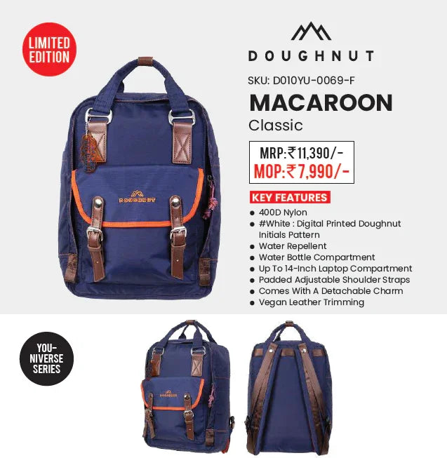 Doughnut Macaroon You‑Niverse Series Backpack – Navy (16 L, 14″ Laptop, Unisex) - Jaiman Toys