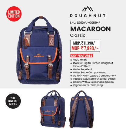 Doughnut Macaroon You‑Niverse Series Backpack – Navy (16 L, 14″ Laptop, Unisex) - Jaiman Toys