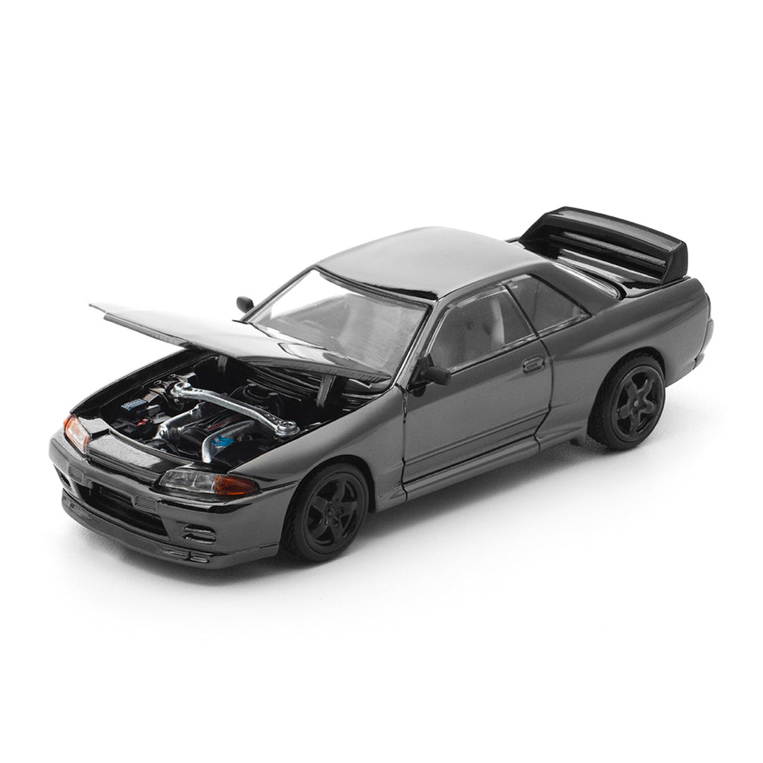 POP RACE 1:64 Nissan Skyline GT-R R32 Dark Chrome 002 Die-Cast Model Car with Display Box – Collector Edition