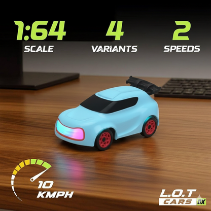 Mini 4WD Q197 1:64 Scale LED Drift RC Car – 2.4GHz Remote Control, Type-C Fast Charge, Adjustable Drift Modes (Blue)