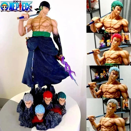 Ultimate Action Figure – Roronoa Zoro 50cm Anime Statue with 5 Interchangeable Heads One Piece PVC Collectible Model Toy Gift HW - Jaiman Toys