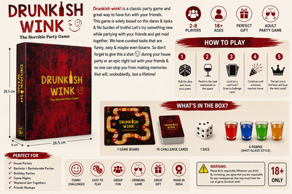 Drunkish Wink - Adult Party Board Game | Dare, Challenge & Drinking Game for House Parties | 2-8 Players | Ages 18+