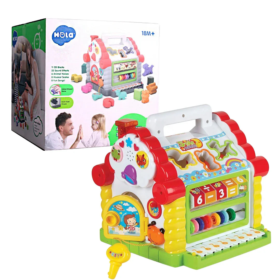 HOLA House Party Educational Toys, Baby House with Shape Sorters, Musical Piano Keys, Counting Math Beads ,Blocks Activity Cube ,Play Cube for Kids - 739 - Jaiman Toys